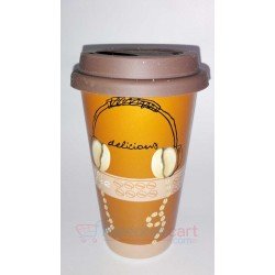 New stylish Ceramic Coffee bean printed Coffee Tea Tumbler with Silicon Top Lid 